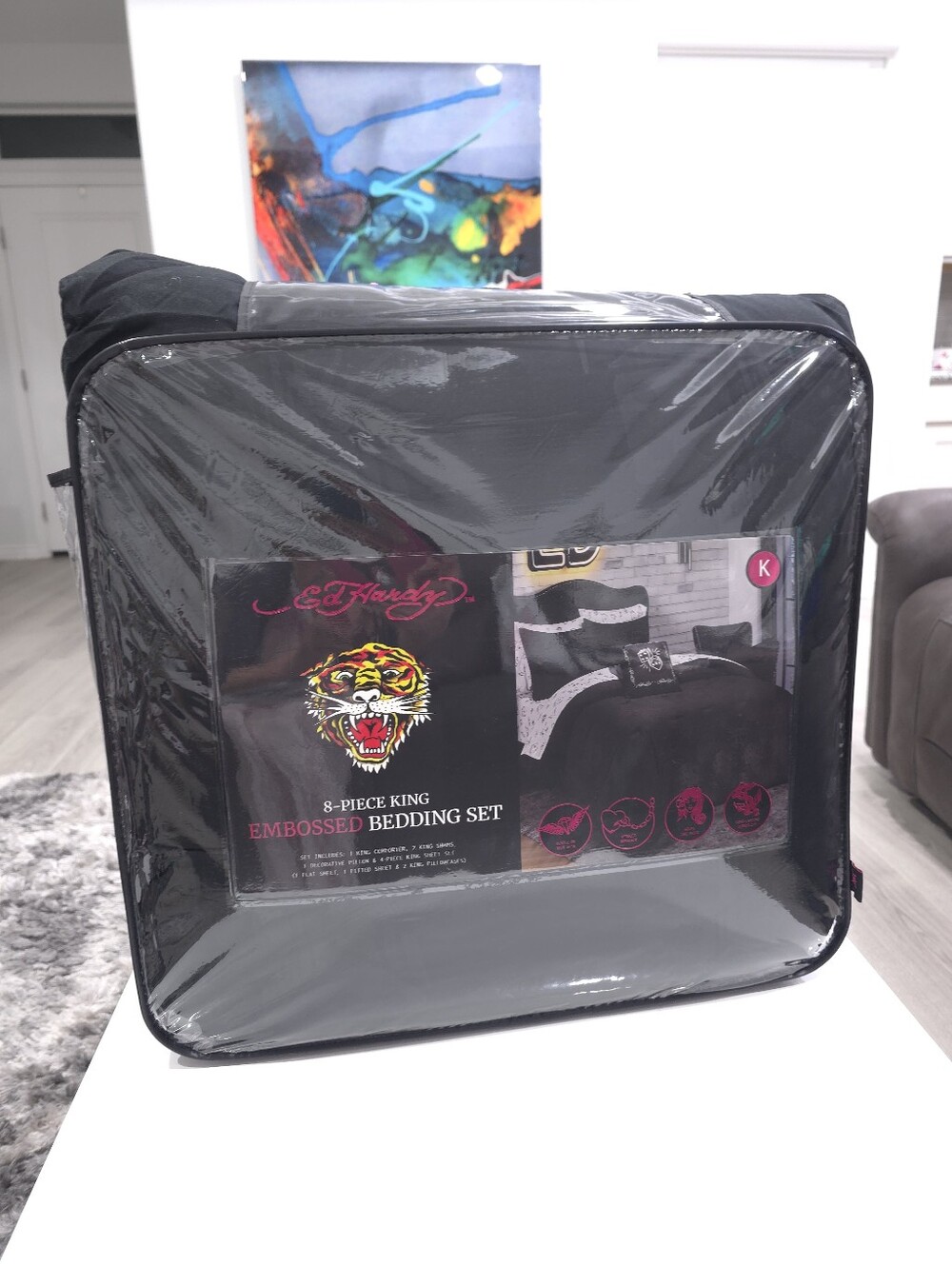Ed Hardy 8-Piece King Embossed Bedding Comforter Set New